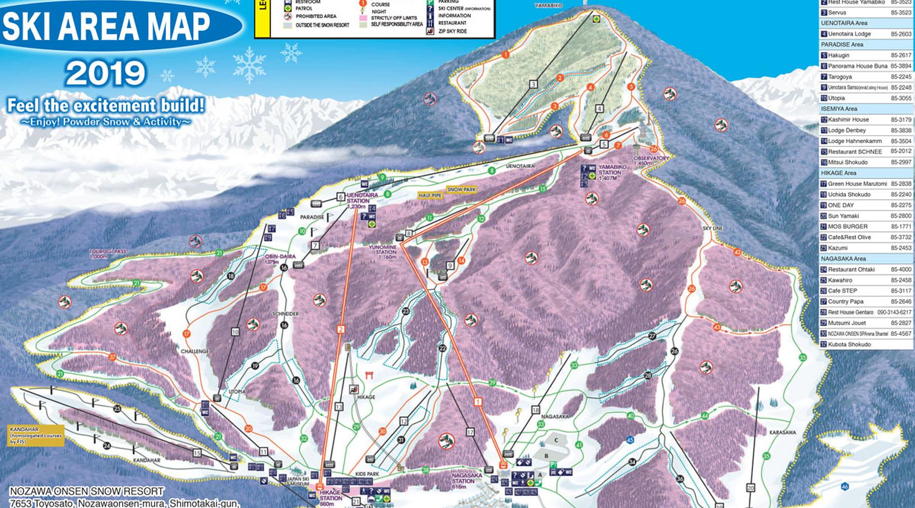 Nozawa onsen's trail map for skiing and snowboarding